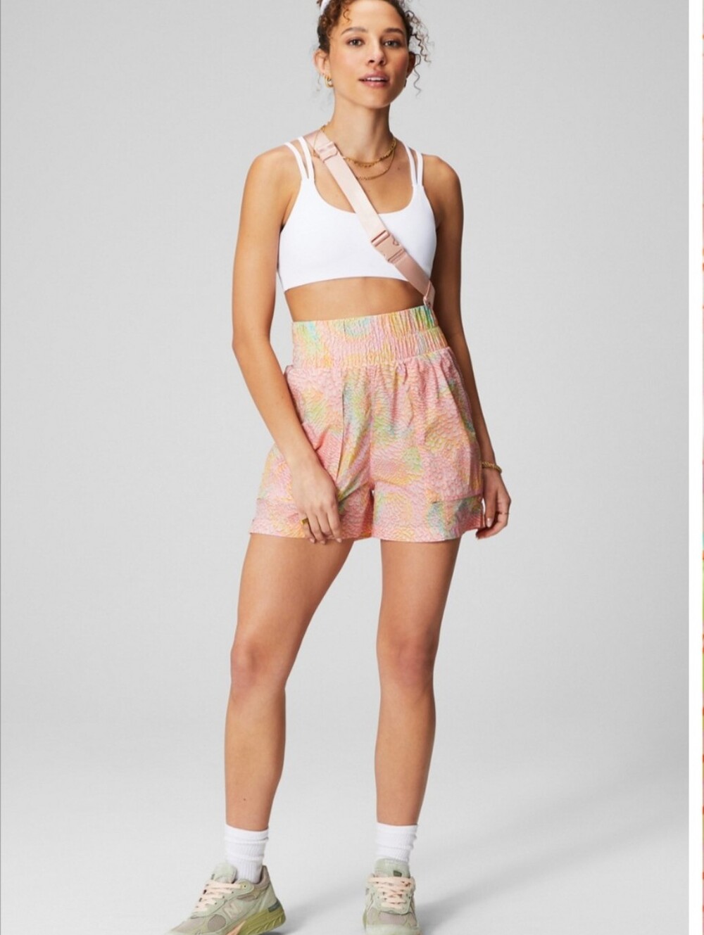 Fabletics Ultra High-Waist Piped Nylon Shorts In Coral Leopard/Reflective Silver